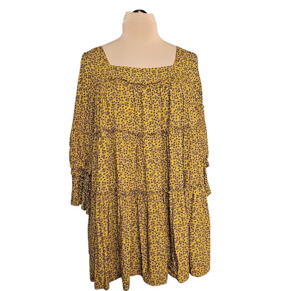 easel Dresses & Skirts - Easel Ruffled Tiered Long Sleeve Sundress Mini Babydoll Dress Boho Ditsy Floral